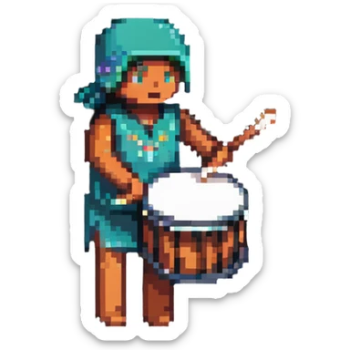 a person beating a drum for sahur in pixel art style sticker