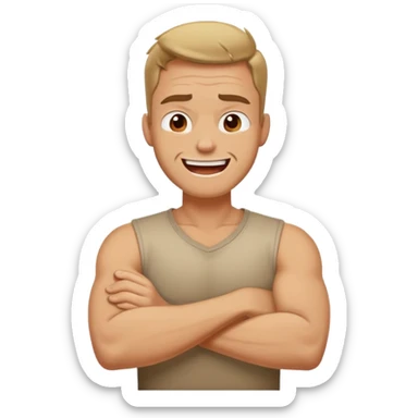 Arms crossed around neck angry laughing guy sticker