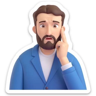 frustrated bearded man rubbing his temples with both index fingers, tense expression sticker