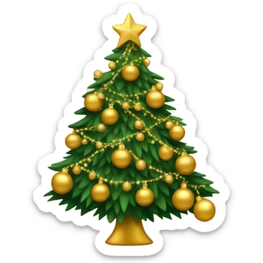 Christmas tree with golden balls and a garland sticker