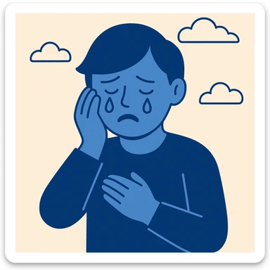 a person crying, stylized with blue outlines, flat blue style sticker