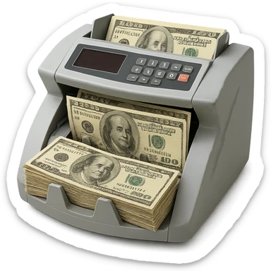 modern banknote counter machine with stacks of US dollars, clear details sticker