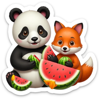 Panda with water melon and fox sticker