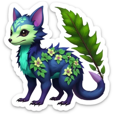 Realistic Sharp swampy mossy elemental ivy floral detailed Colorful translucent luminescent glowing Trico-Noibat-batty-Sergal-Furret-Ferret-Wolverine-Vernid-furry-fursona-fusion-Fakemon-animal-hybrid-creature, full body sticker