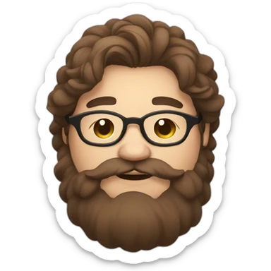 Chubby non binary round glasses attached long brown hair beard sleepy smiling stone sticker