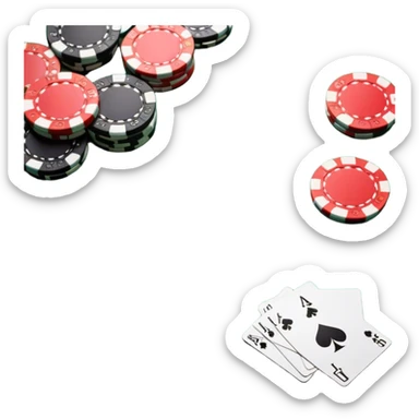 A photorealistic icon featuring playing cards and a stack of poker chips on a green felt table. Bright, detailed design with realistic textures and lighting. Transparent background, clearly symbolizing card games and strategy. sticker
