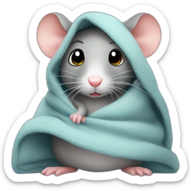 rat cozy in blanket sticker