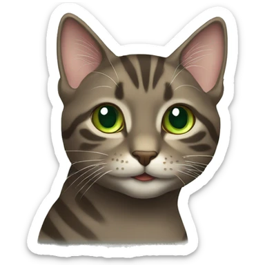 Tabby dark grey brown cat green eyes winking sticker