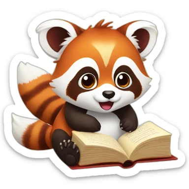 A cute red panda reading a book sticker