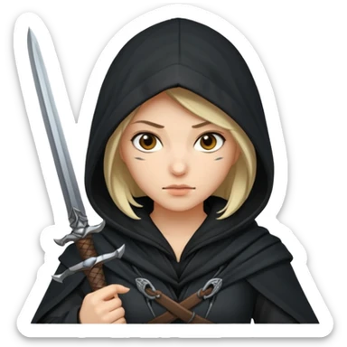 asasin woman with hood and sword sticker