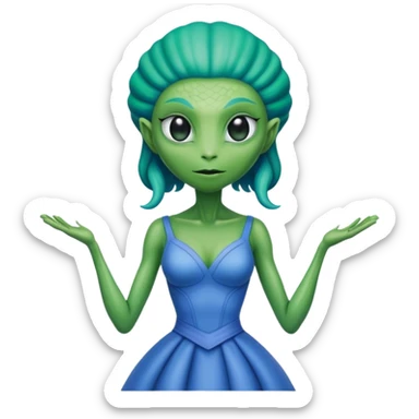 green alien reptilian woman in blue dress sticker