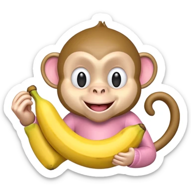 A light pink emoji monkey holding a banana sticker