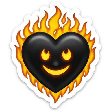 A dark black heart with glowing black flames rising smoothly, giving a mysterious and powerful feel. Transparent background, simple emoji style with a dramatic touch. sticker