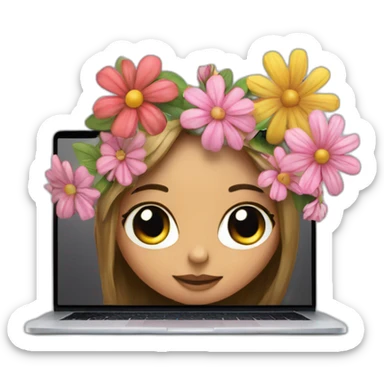 flowers popping out of a macbook while a cool girl is working sticker