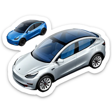 Tesla Model Y parking between two cars, seen from above. A blue line shows the planned trajectory sticker