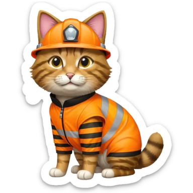 tabby cat standing in hi-vis clothing facing right sticker