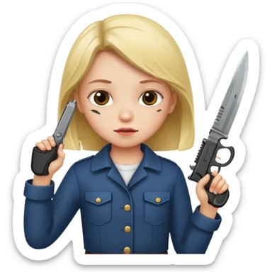 A little girl holding a knife and gun sticker