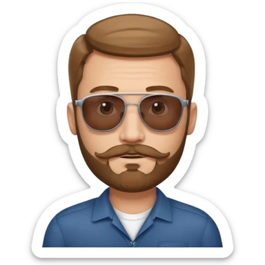 Man in his forty’s, with light moustache and a light beard, brown hair with young haircut, and sunglasses  sticker