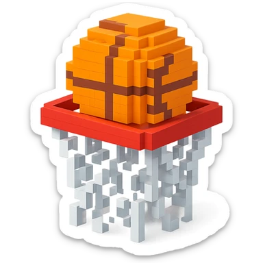 Voxel-style basketball in a net, variation 8 sticker