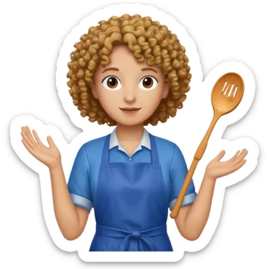 person with curly hair in blue apron sticker