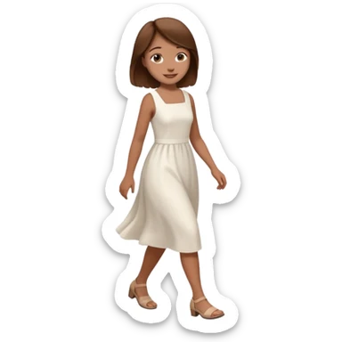 girl walking wearing a white dress, the hair color is brown, still walking sticker