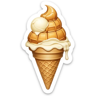 classic waffle cone with a scoop of vanilla ice cream, smooth texture, bright lighting sticker
