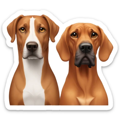 white male with long rainbow colored hair alongside a brown rhodesian ridgeback sticker