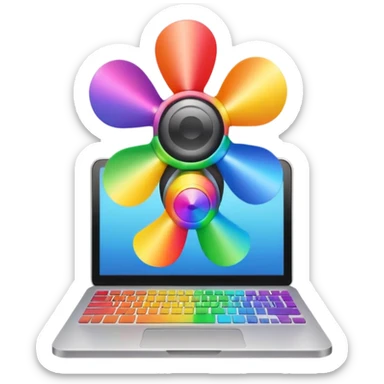 Computer wearing rainbow propeller hat sticker