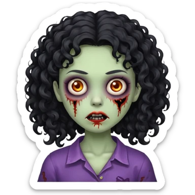 A girl zombie with black curly hair  sticker