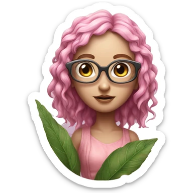 ,masterpiece, best quality, ultra-detailed, illustration, beautiful detailed, depth of field, woman,four eyed, pink, humanoid, faerie, nymph, planty sticker