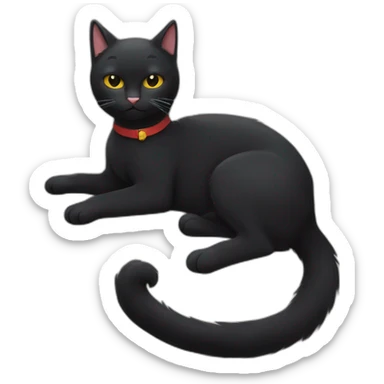 black cat causing havoc with tricolor cat sleeping besides sticker