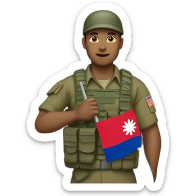 a soldier holding a cambodgian 🇰🇭 flag sticker