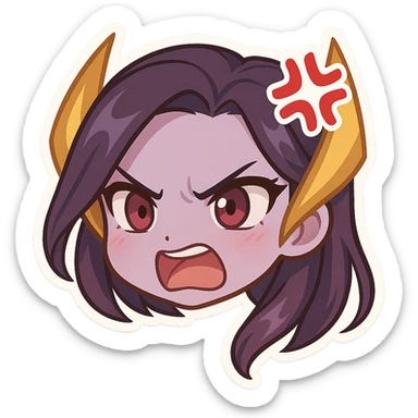 Kaisa from League of Legends, angry emote, chibi style, only head, alternate expression sticker
