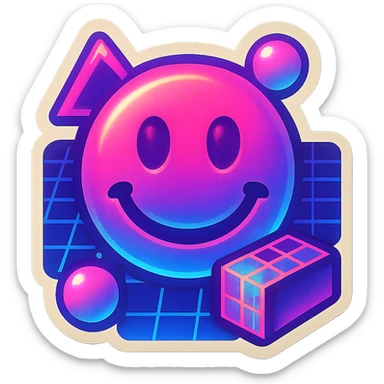 aesthetic, vaporwave, retro 80s, neon, emoji style sticker
