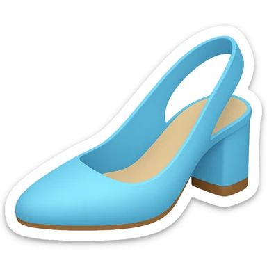 Slingback women's shoe with very thick heel in a lighter blue color, styled as an Apple emoji, with transparent background. sticker