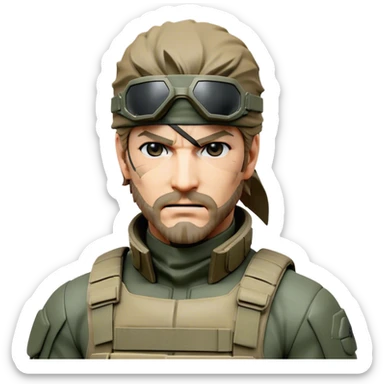 Cinematic Realistic Metal Gear Solid Snake Soldier Portrait, head tilted dramatically with an exaggeratedly amused expression, blending stealthy seriousness with a touch of unexpected humor. His rugged features, set against intricately detailed tactical gear in muted earth tones, are rendered with lifelike texture and dynamic lighting, high shine, dramatic yet whimsical, capturing the essence of a soldier whose epic covert skills are matched by a playful, irreverent spark. sticker
