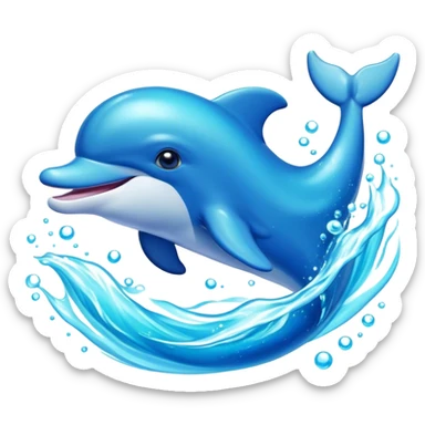 Cinematic Adorably Playful Dolphin Portrait Emoji, Bouncing joyfully through sparkling turquoise waves with a sleek, streamlined body of glossy blue skin, a wide, infectious smile, and bright, twinkling eyes that radiate pure delight, Simplified yet charmingly exuberant features, highly detailed, glowing with a radiant, bubbly aquatic glow, high shine, energetic and heartwarming, stylized with an air of whimsical ocean fun, soft glowing outline, capturing the essence of a super cute dolphin that seems ready to leap out of the screen spreading joy! sticker