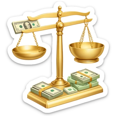 gold scale with dollars on one side and beauty products on the other sticker