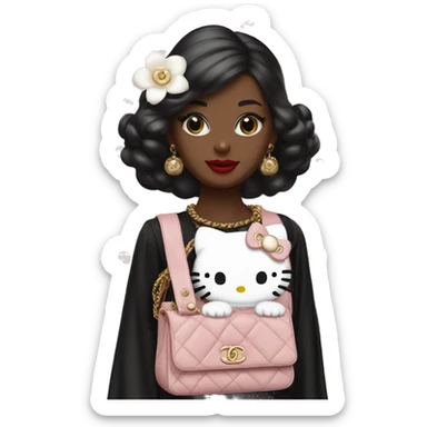 Hello Kitty with a Timeless bag Chanel and a White Camelia  sticker