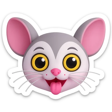 Edit the image to keep only the sugar glider's head with its tongue out, removing the body, tail, and paws. The style should resemble the 3D emoji style with a transparent background. sticker