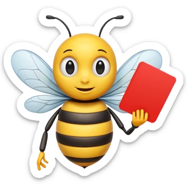 using this image, make the bee hold a red card like a referree sticker