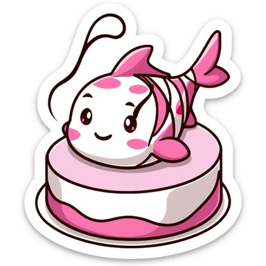 cute fish cake with pink swirl, white base with pink spiral pattern, narutomaki, kawaii Japanese food sticker