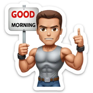 Terminator with sign that says good morning sticker