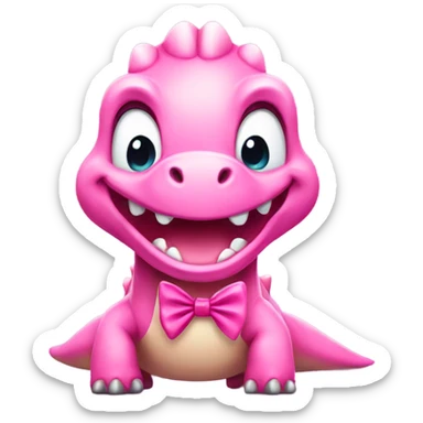 Happy pink Dino with a bow  sticker
