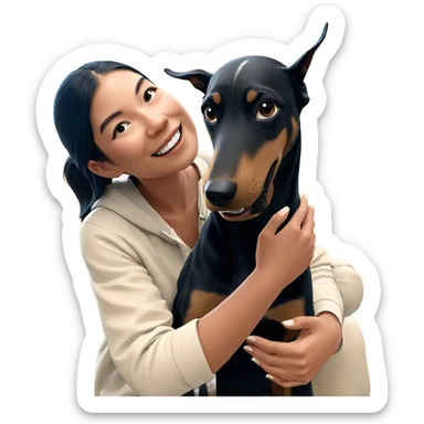 girl smiling with her dog sticker