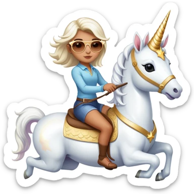 Girl with star sunglasses riding a unicorn sticker