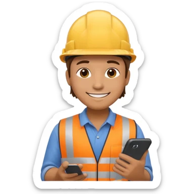 create an realistic emoji image of an construction worker typing on the phone sticker