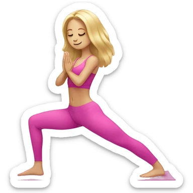 long hair blonde girl doing yoga wearing pink sticker