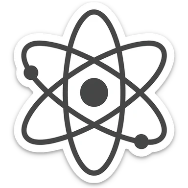 An atom sign in a flat design style, minimalistic. sticker