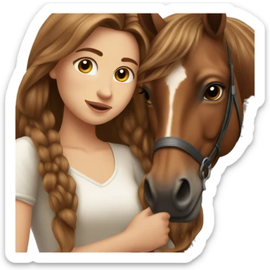 Beautiful Girl long brown hair hug her brown horse sticker